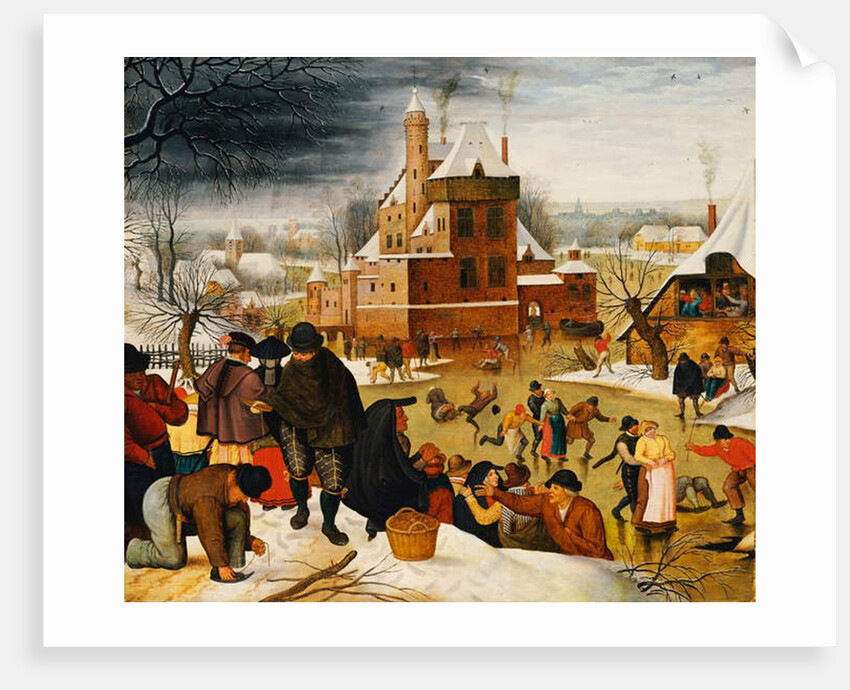 Townsfolk Skating on a Castle Moat by Pieter the Younger Brueghel