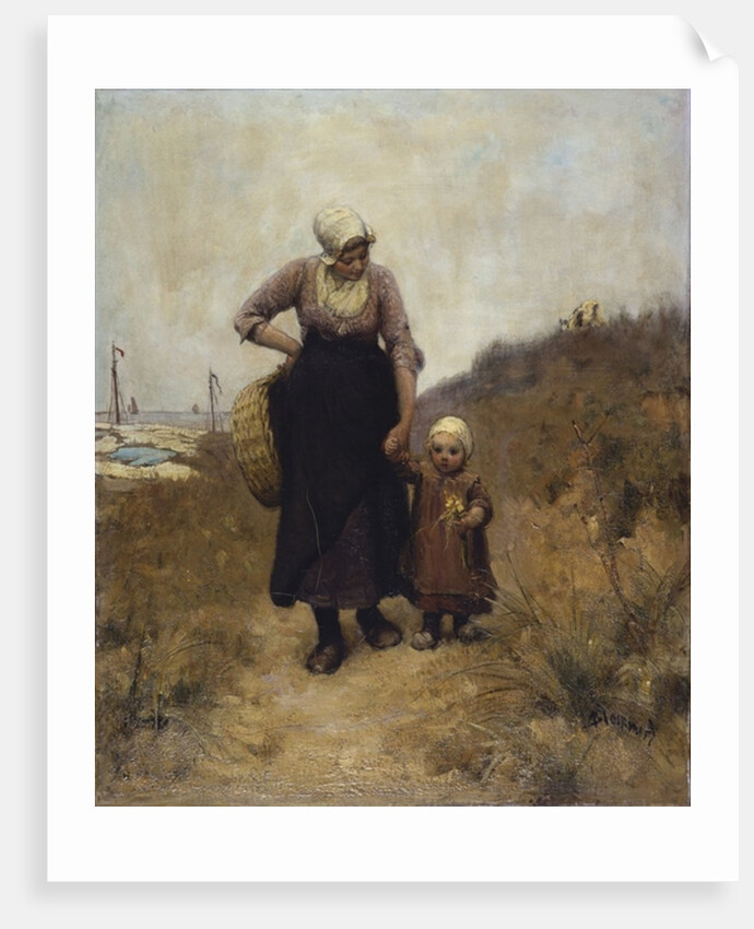 Mother and Child on a Path by the Sea by Bernardus Johannes Blommers or Bloomers