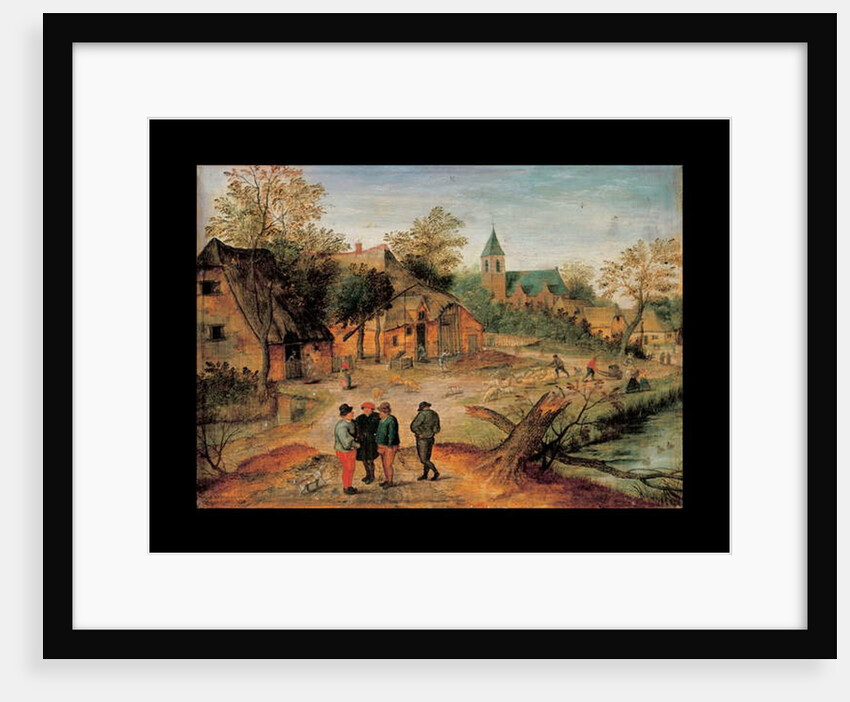 A village landscape with farmers conversing in the foreground, 1634 by Pieter the Younger Brueghel