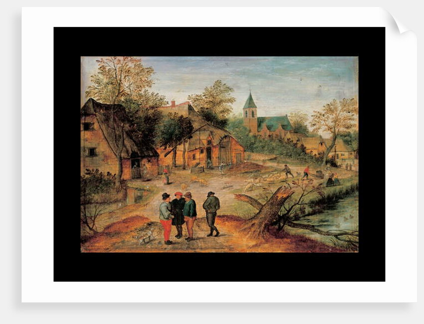 A village landscape with farmers conversing in the foreground, 1634 by Pieter the Younger Brueghel