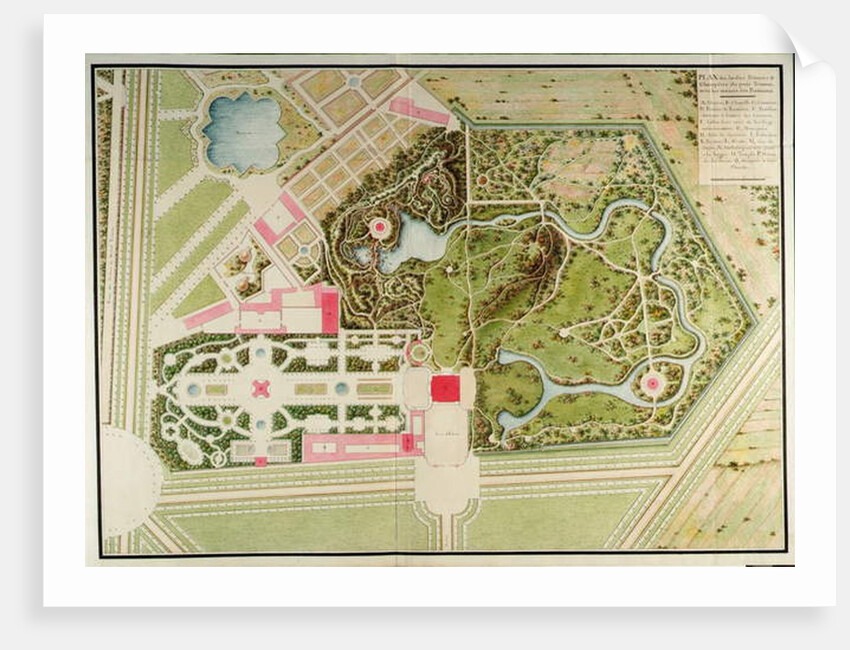 Plan des jardins français et champêtre du Petit-Trianon avec les masses du bâtiment by Richard Mique