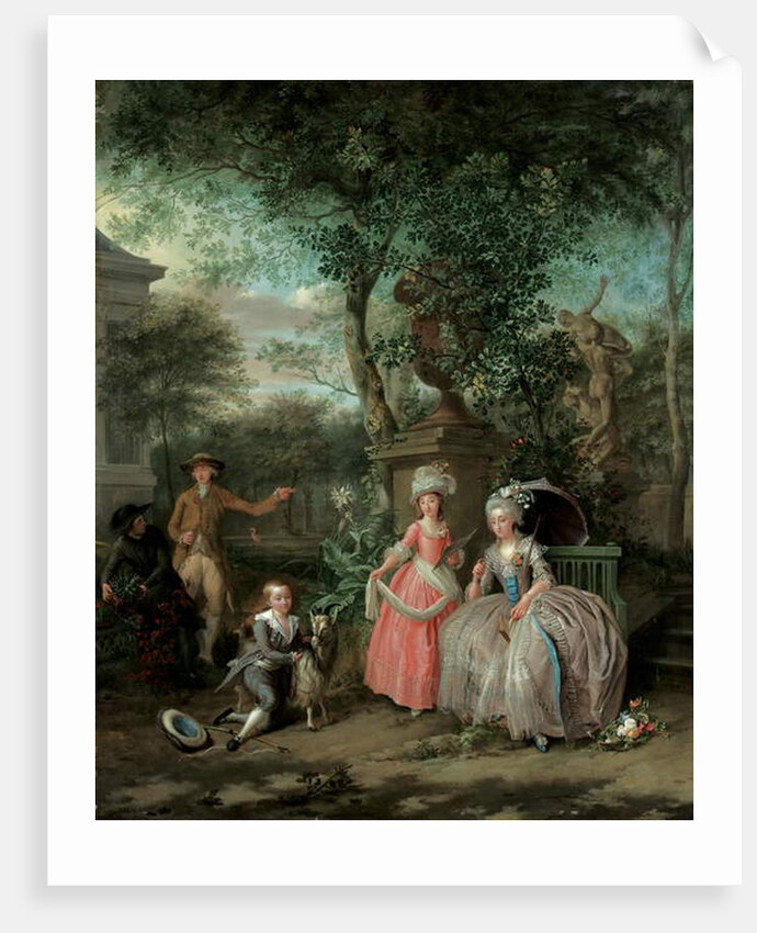 A group portrait of a family in an ornamental garden, 1791 by Nicolaas or Nicolaes Muys