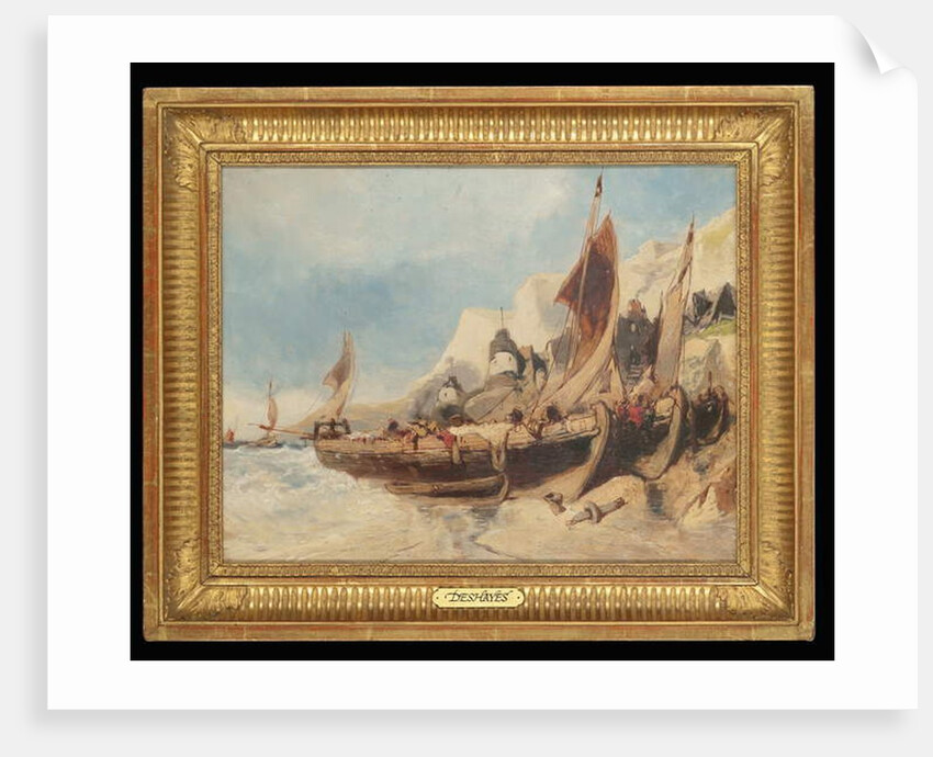 Fishing boats on the beach, Brittany by Eugene Deshayes