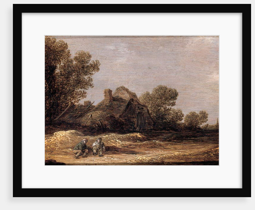 Peasants resting on a track by a farm - a fragment by Jan Josephsz van Goyen