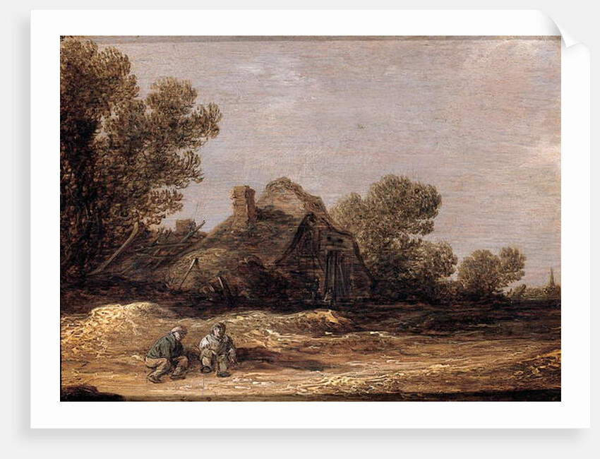 Peasants resting on a track by a farm - a fragment by Jan Josephsz van Goyen