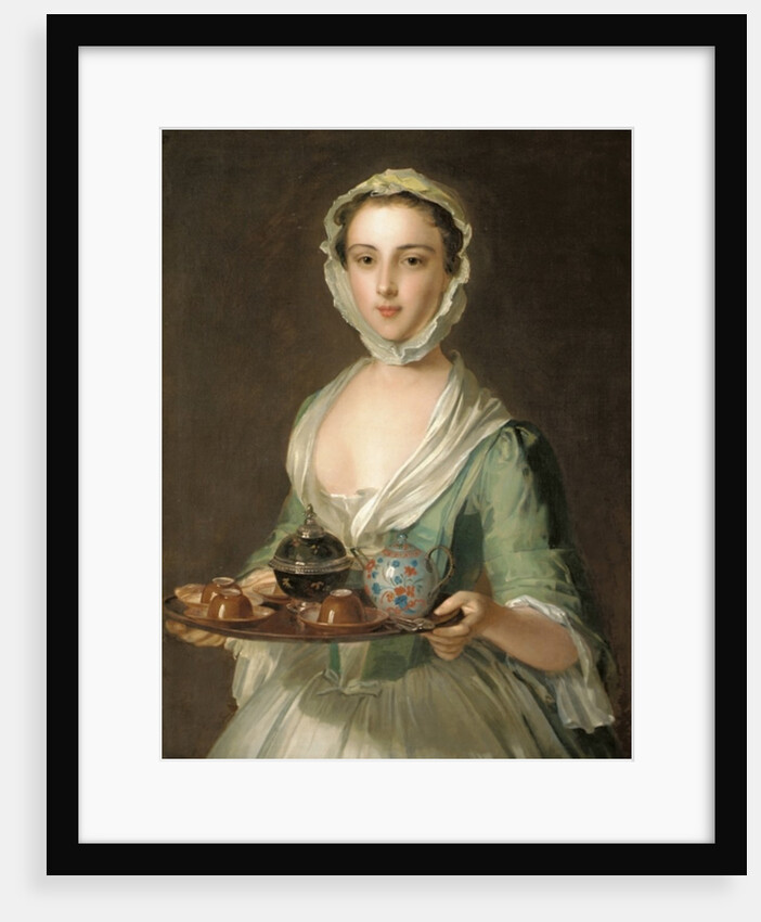 Portrait of a young woman, possibly Hannah, the artist's maid, holding a tea tray by Philippe Mercier