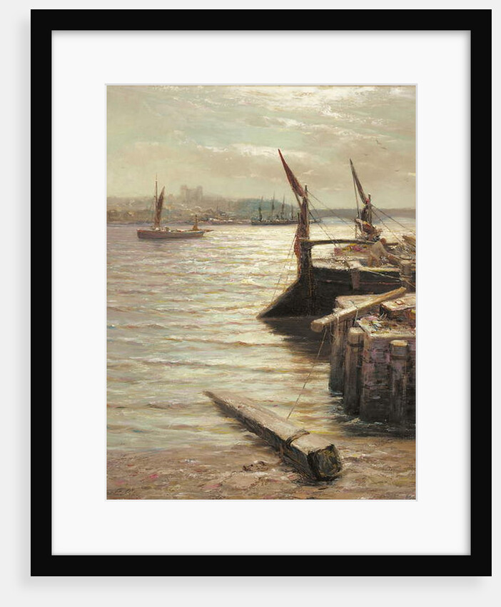Barges moored by the riverbank by Colin Hunter