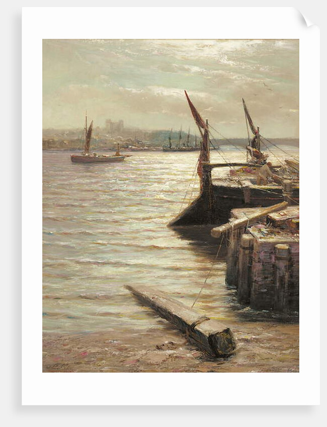 Barges moored by the riverbank by Colin Hunter