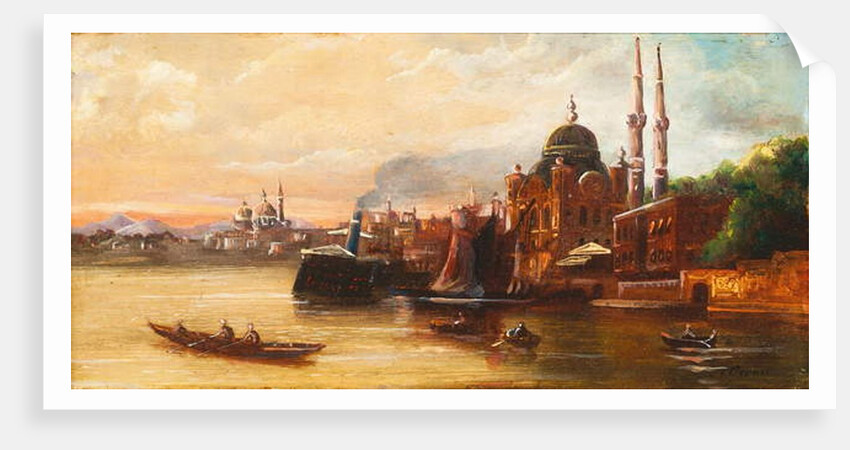 Turks rowing on the Bosphorus before a mosque by C. Granci