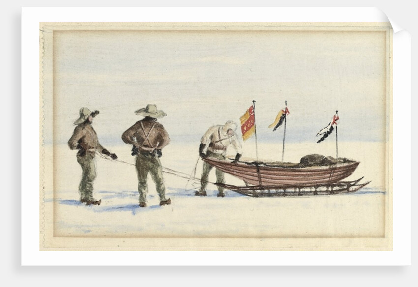 The sledge party to White Island, February 1902: Shackleton, Wilson and Ferrar preparing to set out, 1902 by Edward Adrian Wilson