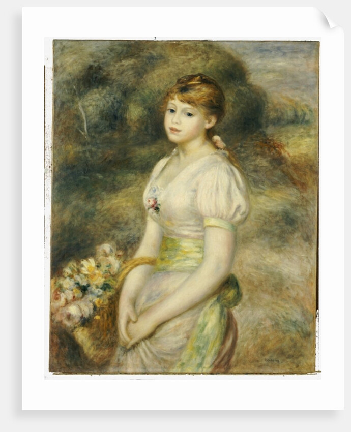 Young Girl with a Basket of Flowers by Pierre Auguste Renoir