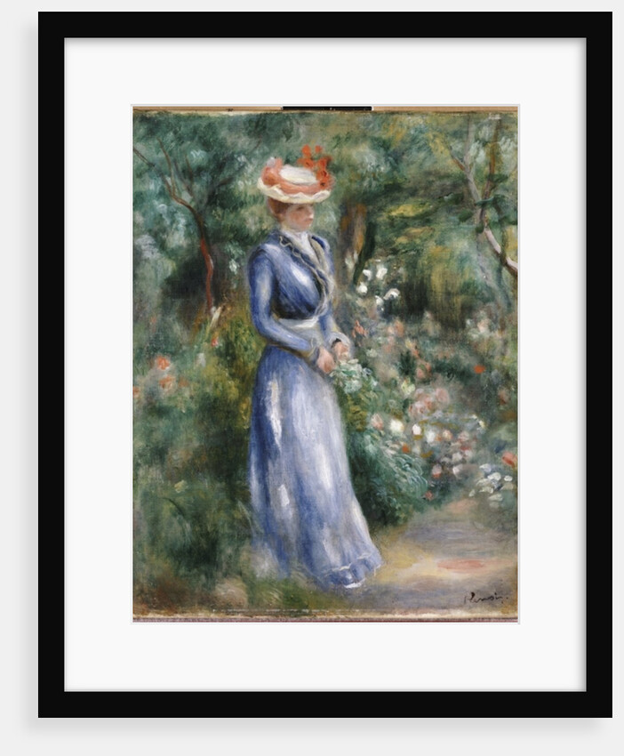 Woman in a Blue Dress Standing in the Garden at Saint-Cloud by Pierre Auguste Renoir