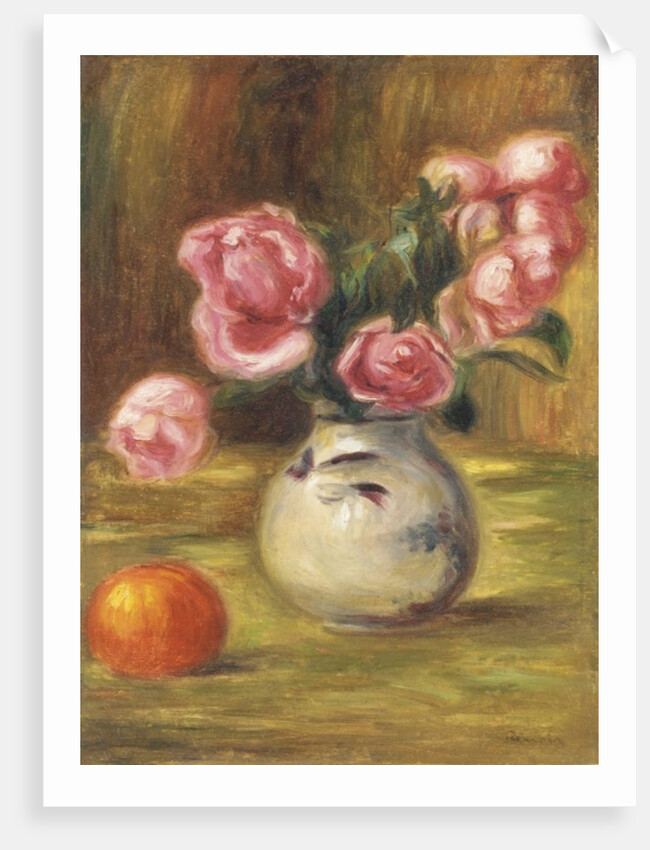Vase of Roses and an Orange, 1910 by Pierre Auguste Renoir