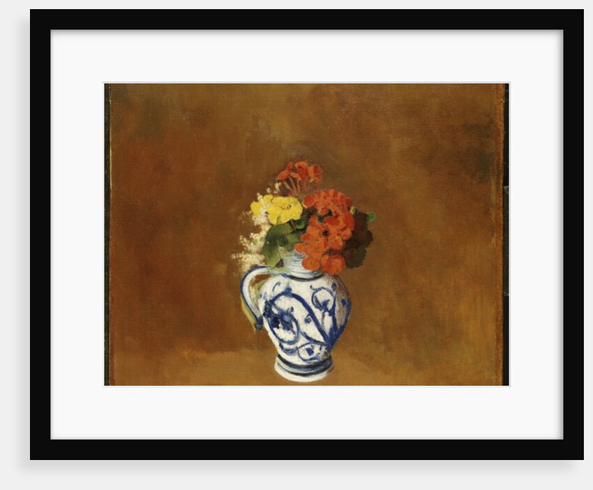 Geraniums and other Flowers in a Stoneware Vase by Odilon Redon
