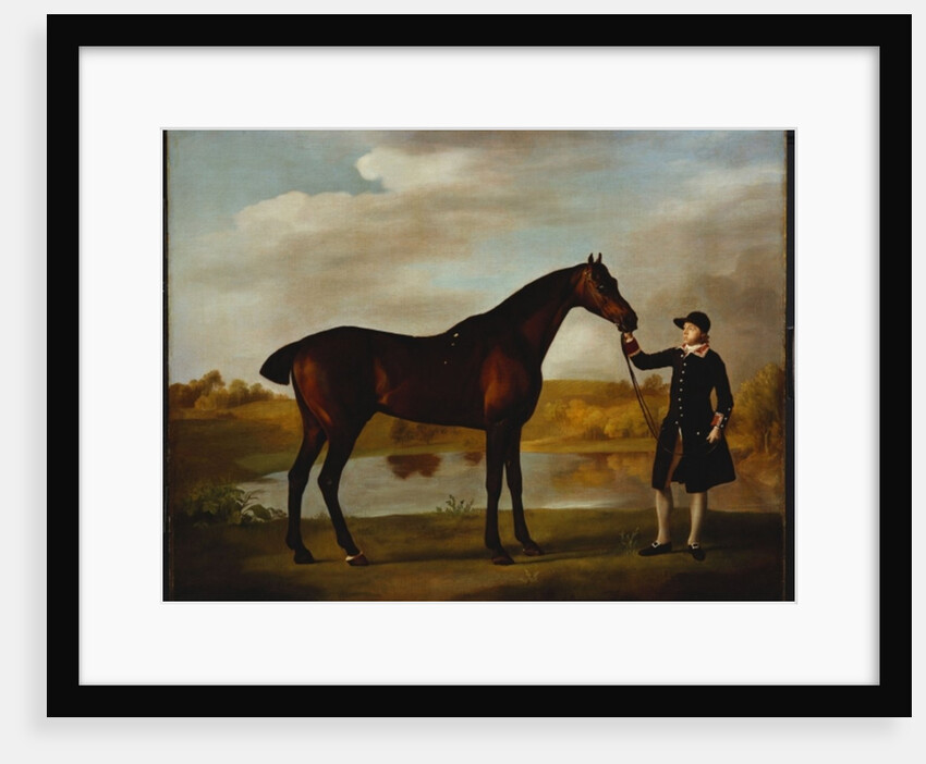 The Duke of Marlborough's Bay Hunter, with a Groom in Livery in a Lake Landscape by George Stubbs
