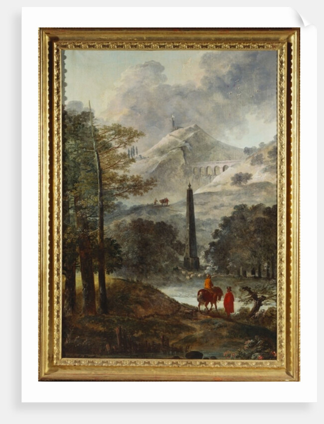 A Mountainous Landscape with an Obelisk by Hubert Robert
