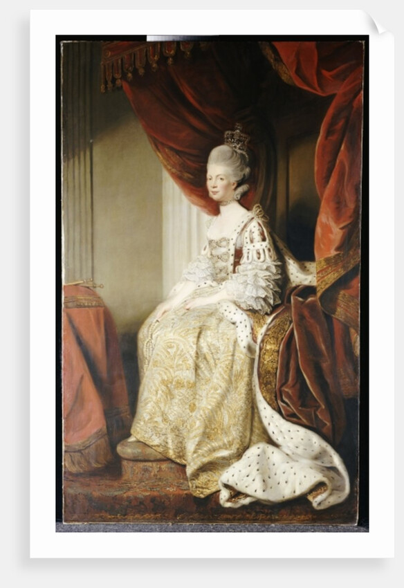 Portrait of Queen Charlotte, full length, seated in robes of state by Joshua Reynolds