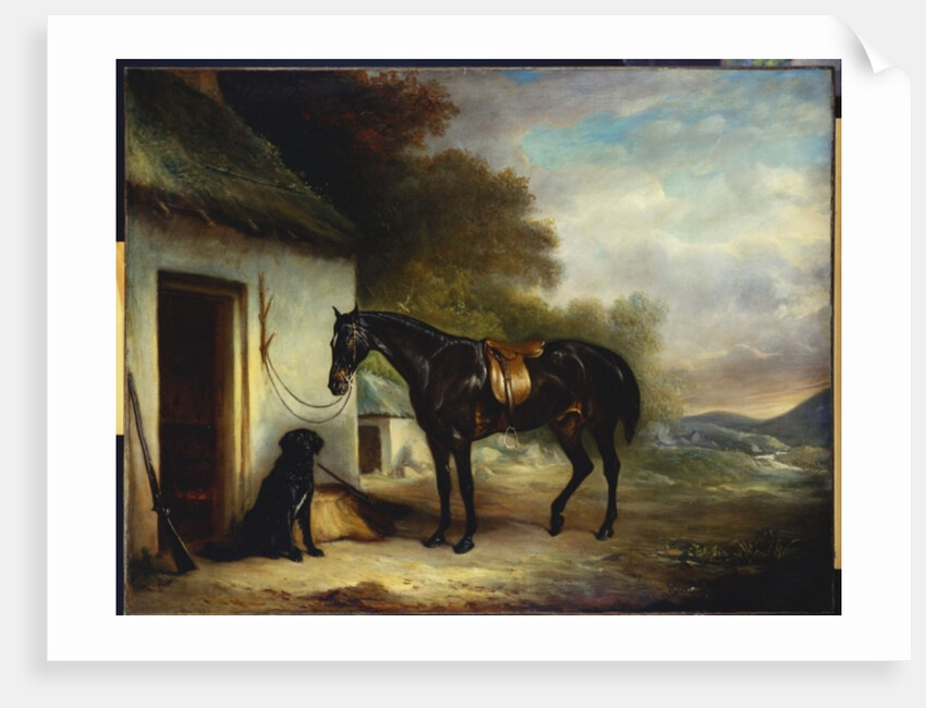 Mr. Stuart's Favourite Hunter, Vagabond' and his Flatcoated Retriever, Nell, by a Cottage Door, 1867 by John E. Ferneley
