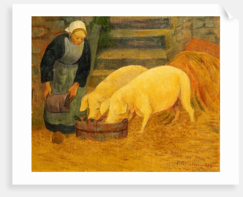 A Young Girl Feeding Two Pigs, 1889 by Paul Serusier