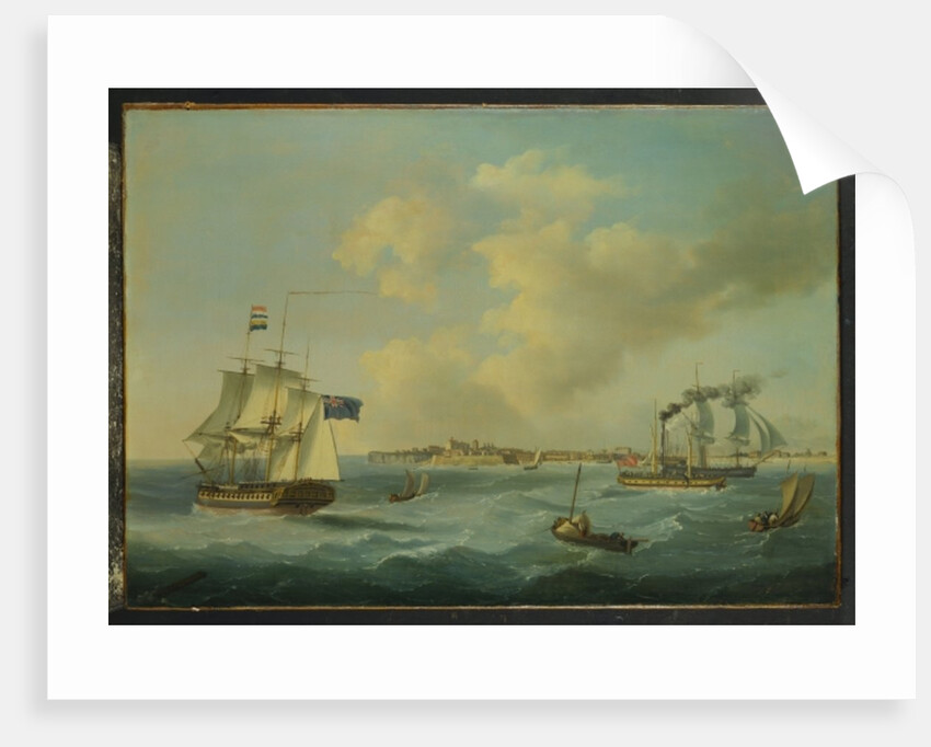 A 44-Gun Frigate, a Passenger Paddle-Steamer and other Shipping off St.Peter Port, Guernsey, 1825 by John Thomas Serres