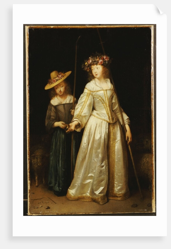 The artist's stepsister, with her younger sister Catharina giving her a flute, 1651 by Gerard ter Borch or Terborch