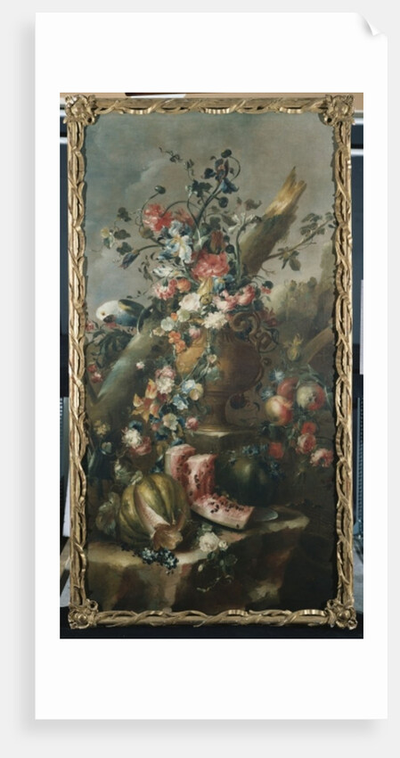Flowers in a Sculpted Urn, with Melons and Parrot by Francesco Guardi