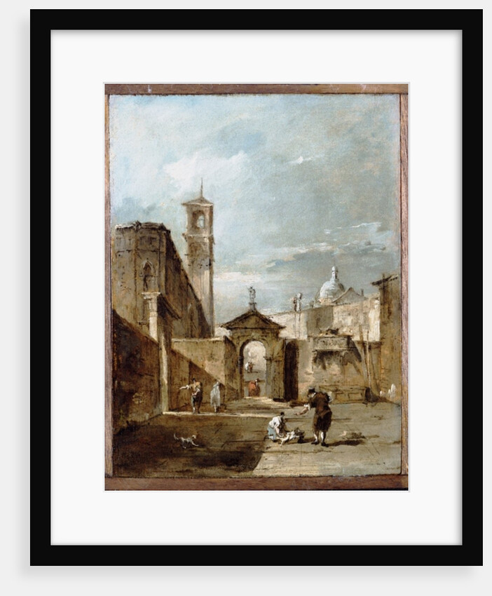 A Capriccio of a Venetian Campo with a Church Beyond by Francesco Guardi