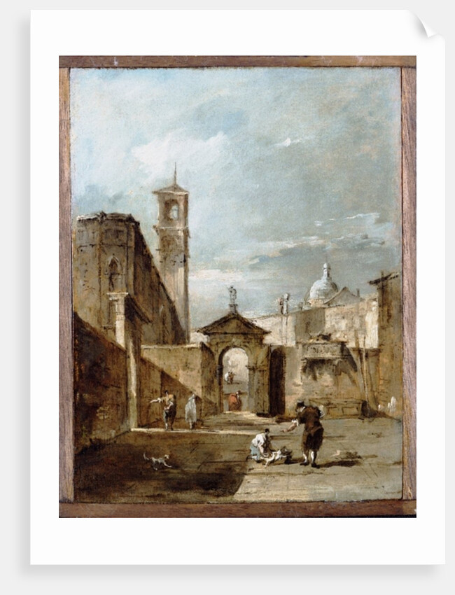 A Capriccio of a Venetian Campo with a Church Beyond by Francesco Guardi