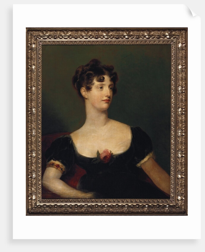 Portrait of Lady Beresford, seated, half-length in a black dress decorated with a rose by Thomas (attr. to) Lawrence
