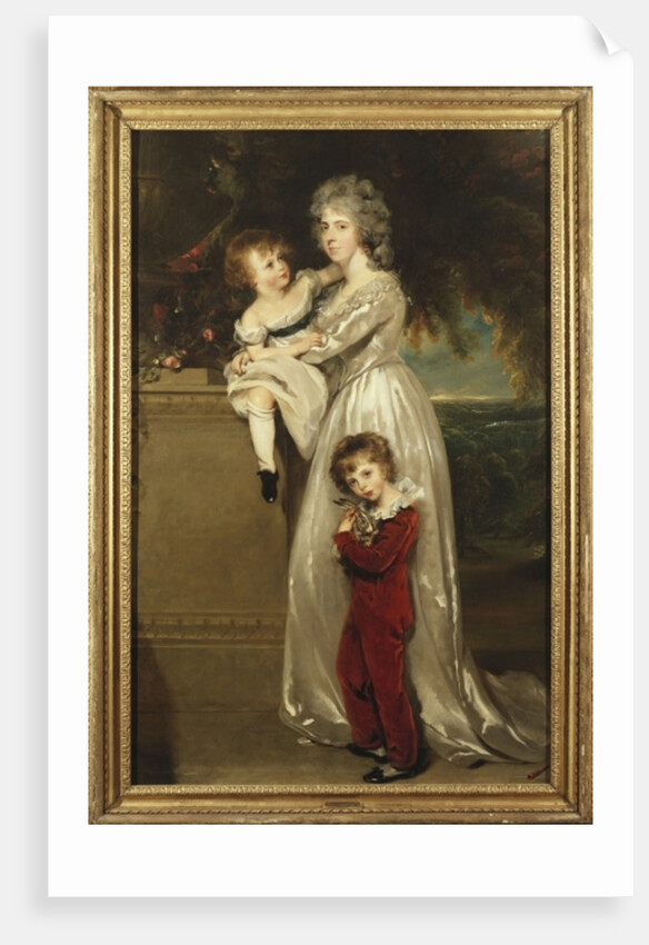 Portrait of Mrs. Annesley standing full length, in a white dress with her two children by Thomas Lawrence
