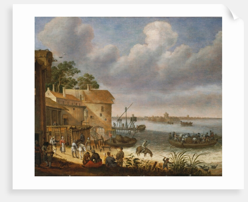 Peasants on the beach with a ferry by Adam Willaerts