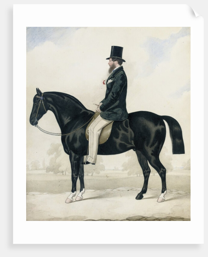 Portrait of a gentleman in a top hat, seated on a black hunter by English School
