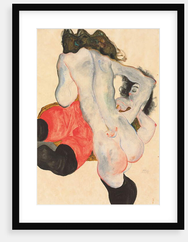 Reclining woman in red trousers and standing female nude, 1912 by Egon Schiele