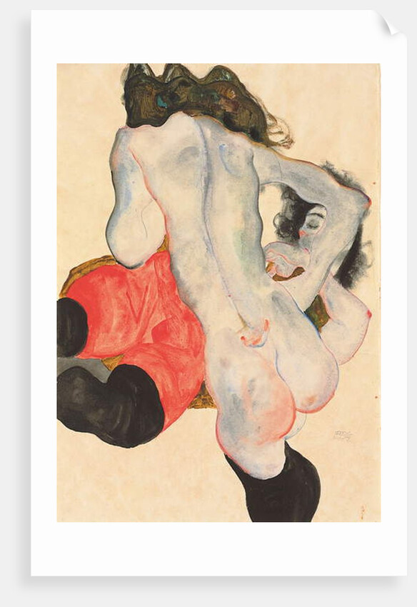 Reclining woman in red trousers and standing female nude, 1912 by Egon Schiele