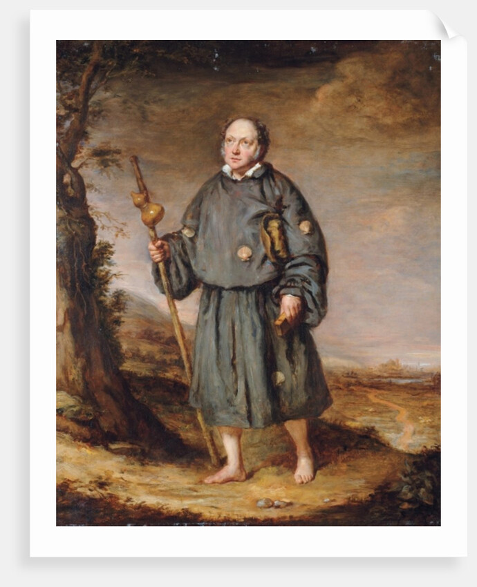 Portrait of a gentleman as a pilgrim, on a track, holding a staff with a gourd and a bible, 1836 by Edward Daniel Leahy
