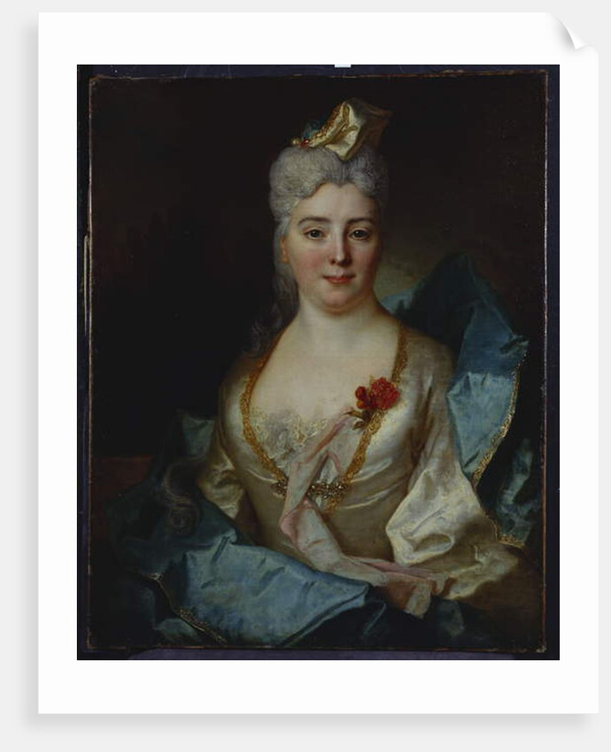 Portrait of a lady, wearing a white dress and a blue cloak by Nicolas de Largilliere