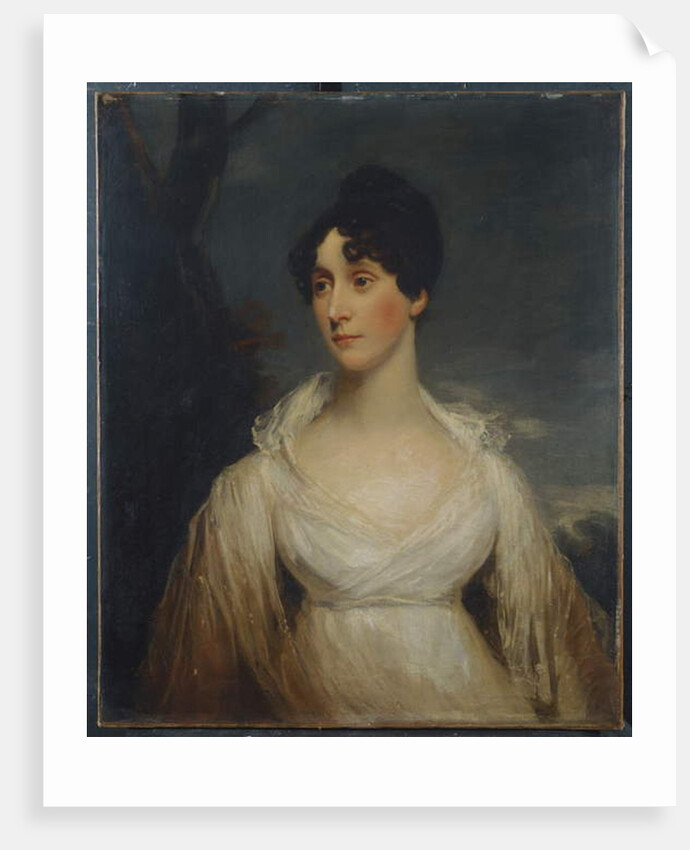 Portrait of a lady seated, half length, wearing a white dress by William Beechey