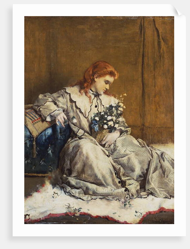 Daydream, Young Red-Headed Girl with Blue Ottoman by Alfred Emile Stevens