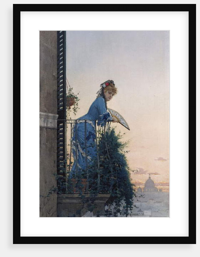An Elegant Beauty on a Balcony looking out over Rome, with the Dome of St Peter in the Distance by Willem Johannes Martens