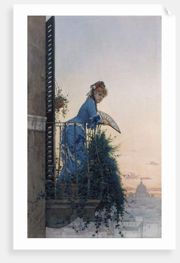 An Elegant Beauty on a Balcony looking out over Rome, with the Dome of St Peter in the Distance by Willem Johannes Martens