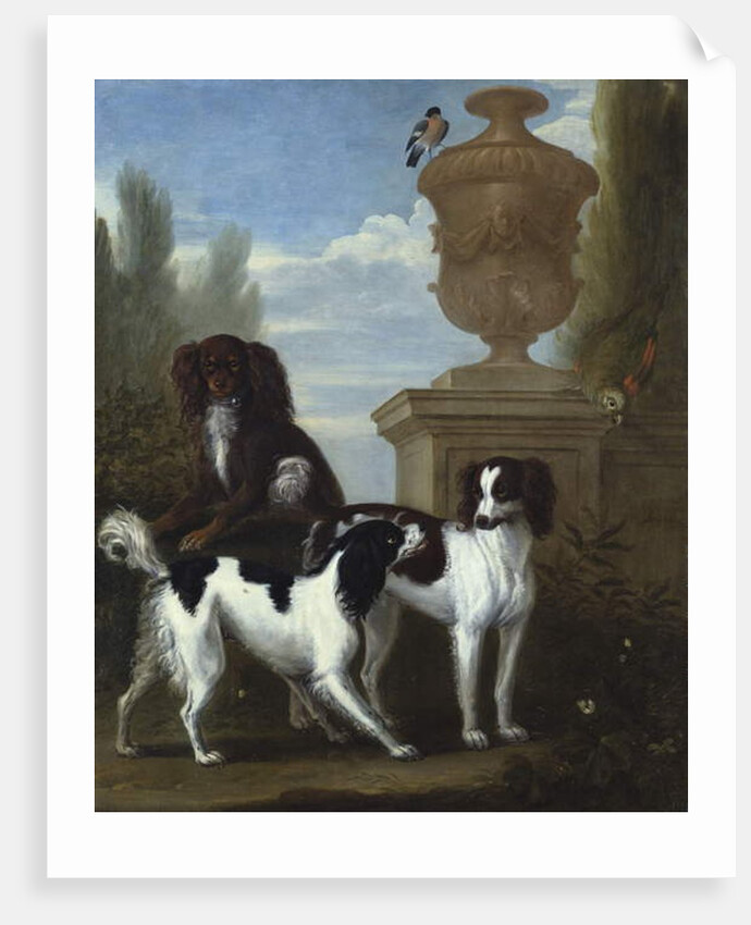 Three Spaniels by an Urn in a Wooded Landscape by John Wootton