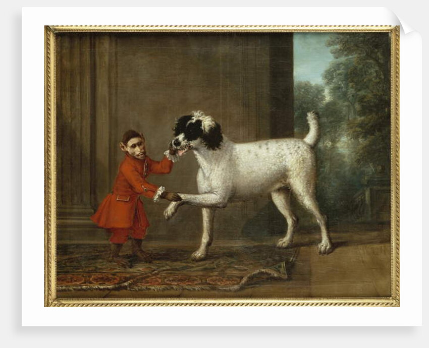 A Monkey wearing Crimson Livery dancing with a Poodle on the Terrace of a Country House by John Wootton