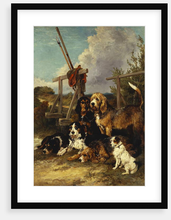 Otter Hounds by a Bridge - Tired Out, 1881 by John Emms