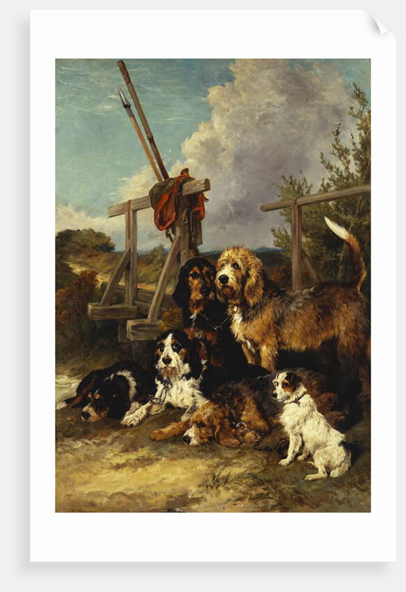 Otter Hounds by a Bridge - Tired Out, 1881 by John Emms