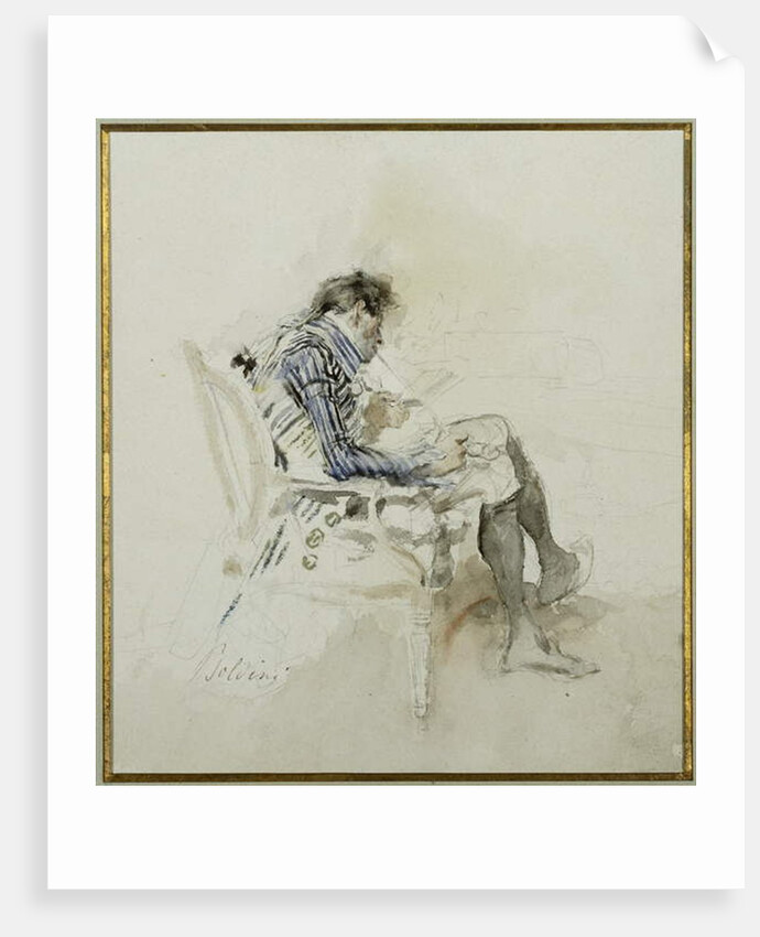 Gentleman seated in an Armchair reading a Book and smoking a Pipe by Giovanni Boldini