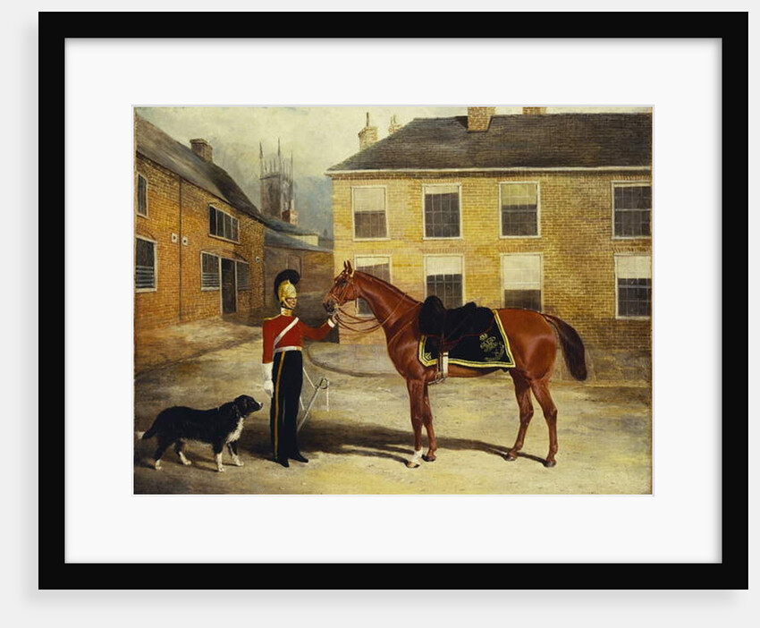 An Officer of the Dragoon Guards, Caribineers with his Mount in the Barrack's Stable Yard, 1839 by John Frederick Herring Snr