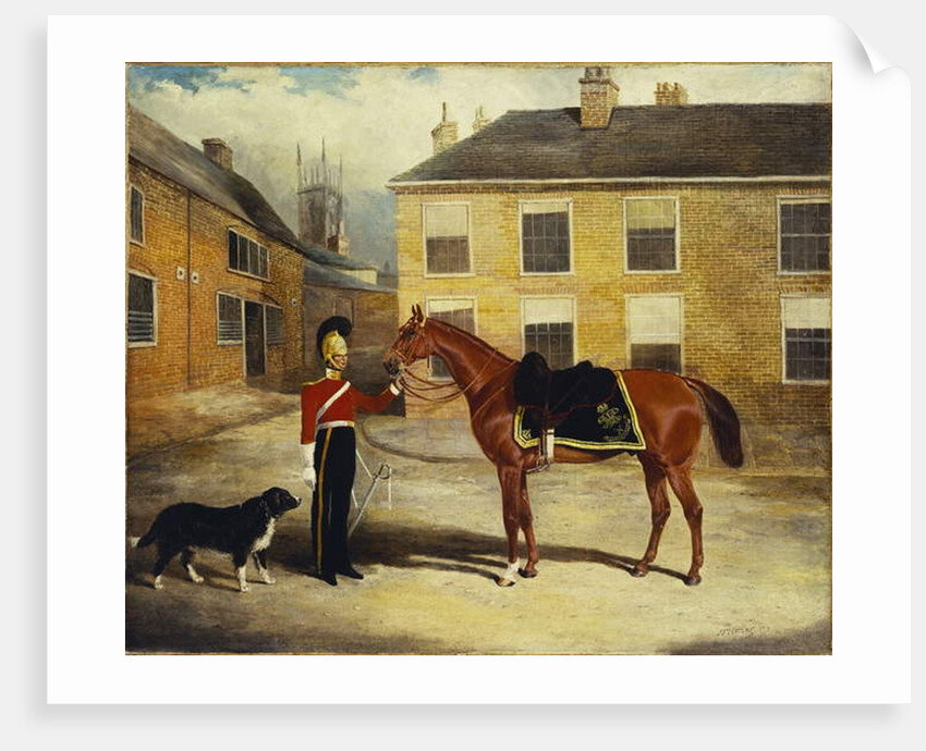 An Officer of the Dragoon Guards, Caribineers with his Mount in the Barrack's Stable Yard, 1839 by John Frederick Herring Snr