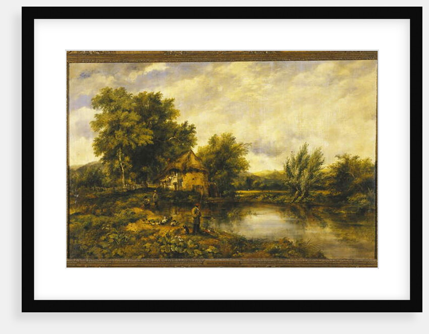 A River Landscape with an Angler by a Mill by Frederick Waters Watts
