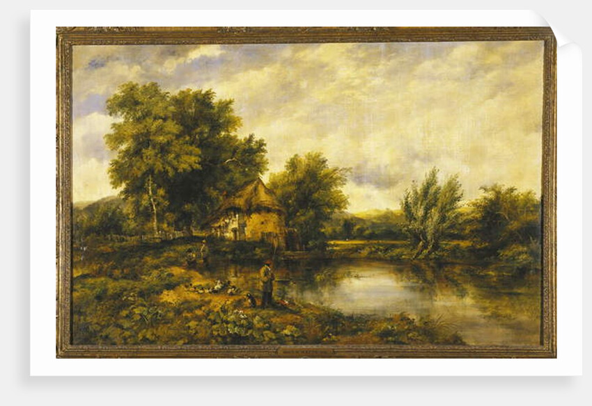 A River Landscape with an Angler by a Mill by Frederick Waters Watts
