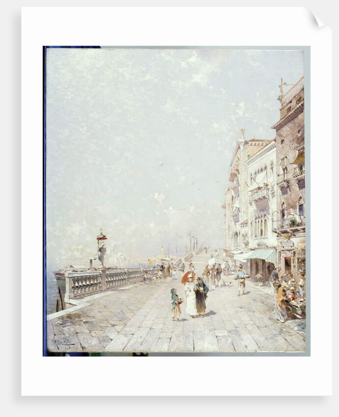 The Molo, Venice, looking West with figures Promenading by Franz Richard Unterberger